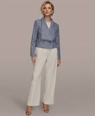 Women's Shawl Collar Fringe Detail Wrap Jacket