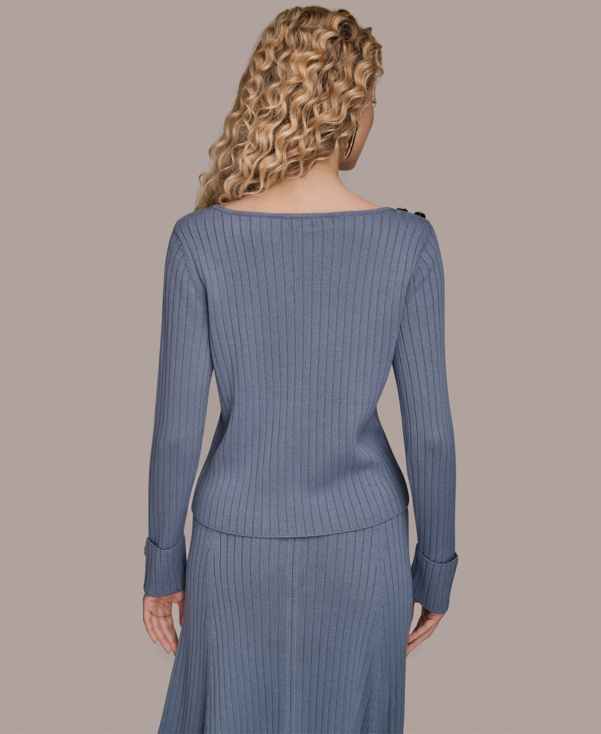 Donna Karan Women's Long Sleeves Button Detail Sweater In Animal Print