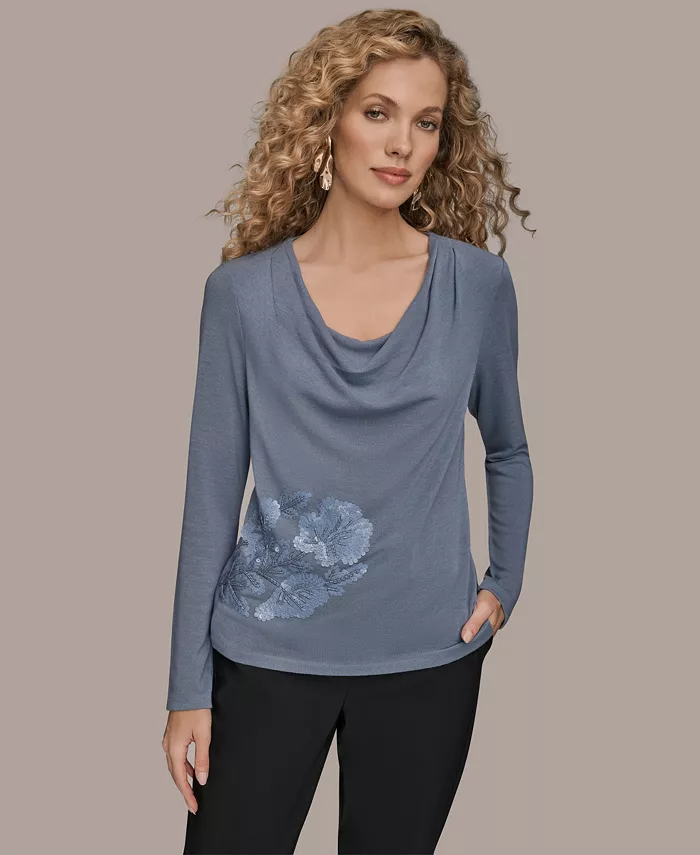 Women's Floral Detail Long Sleeves Relaxed Top