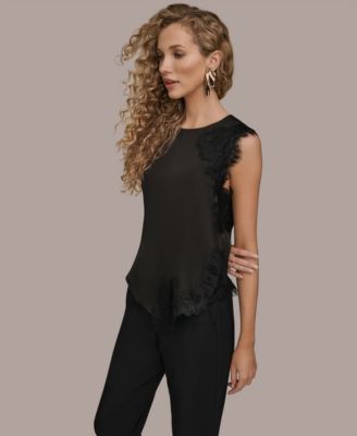 Women's Sleeveless Embellished Lace Trim Top
