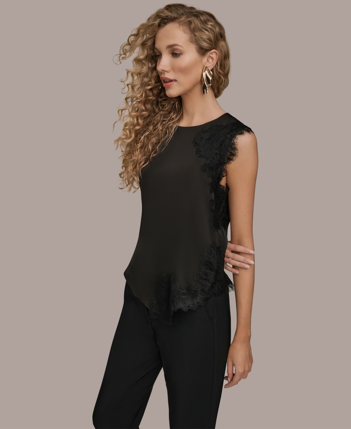 Donna Karan New York Women's Sleeveless Embellished Lace Trim Top