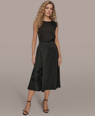 Women's Floral Cutout Satin Midi Skirt