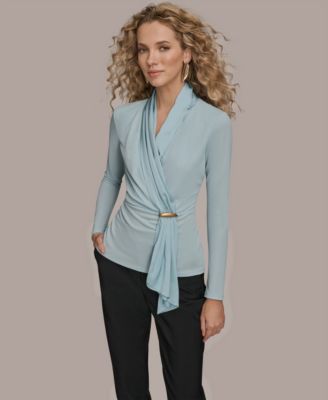 Women's Long Sleeve Faux Wrap Knit Top