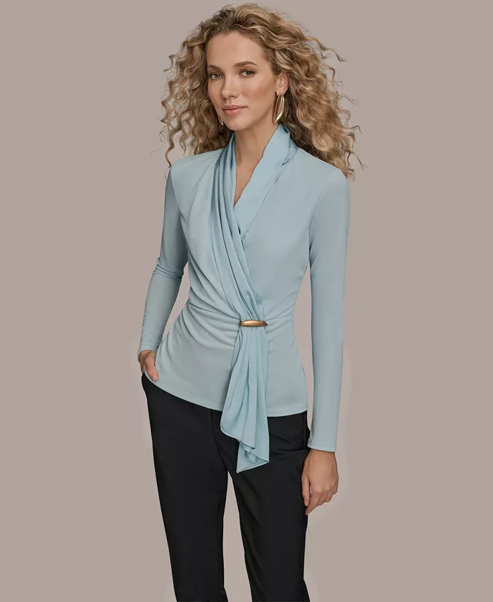 Women's Long-Sleeve Faux Wrap Knit Top