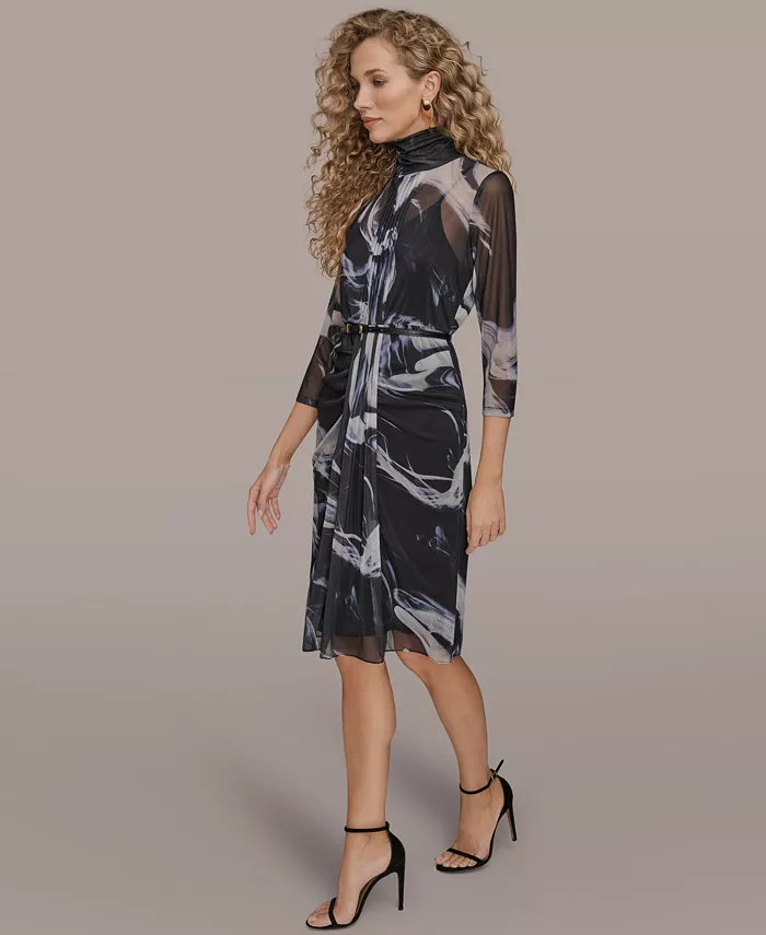 Women's Printed 3/4-Sleeve Gathered Overlay Front Dress - thumbnail 3
