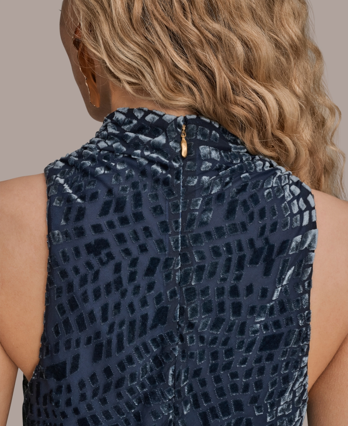 Donna Karan New York Women's Geo Burnout Sleeveless Cowl Neck Sweater Top