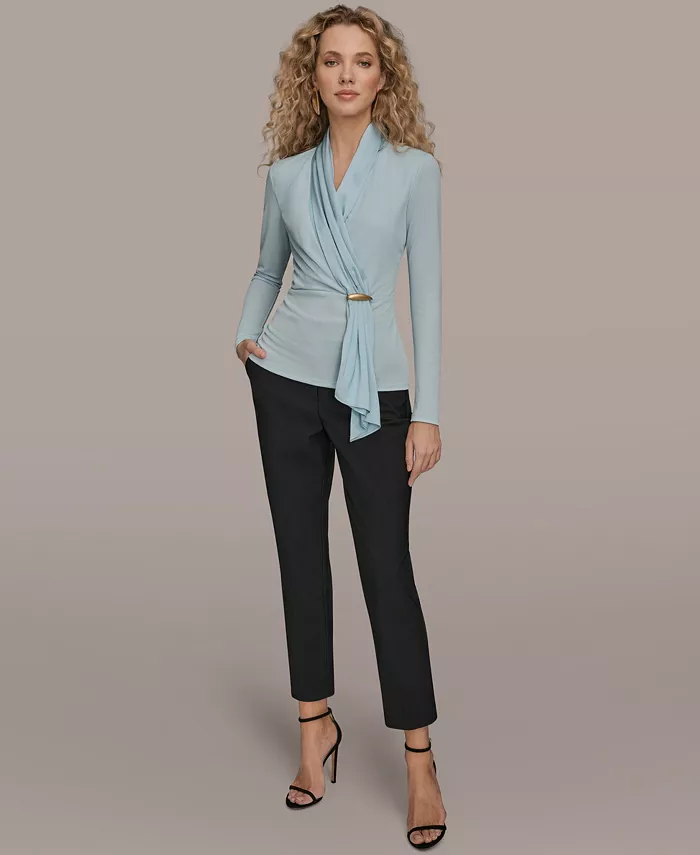 Women's Long-Sleeve Faux Wrap Knit Top - thumbnail 5