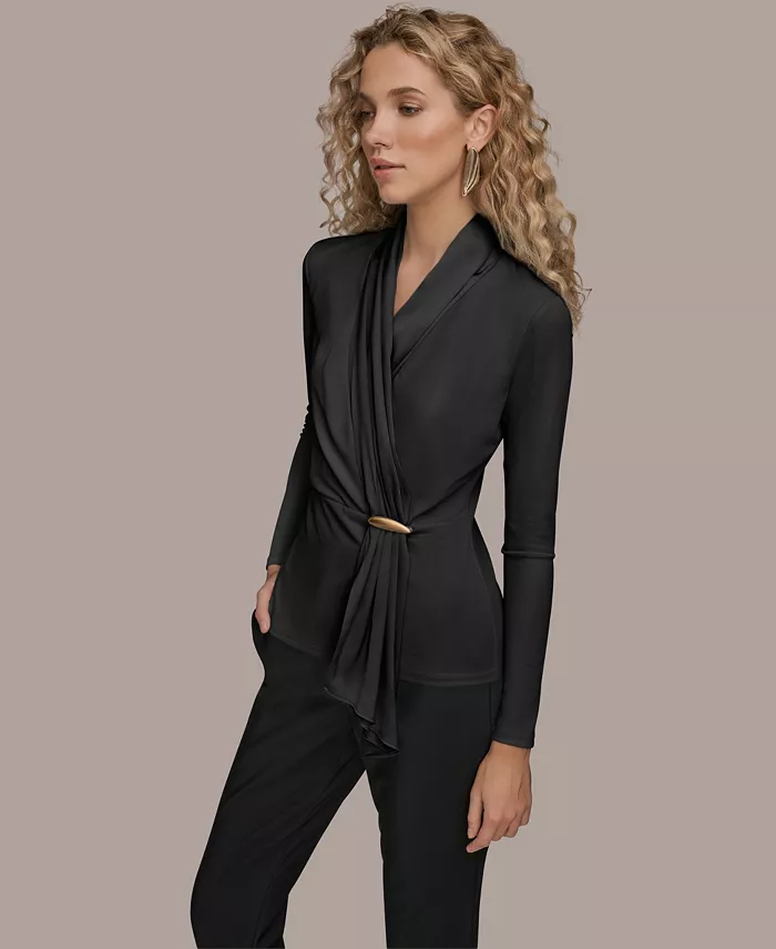 Women's Long-Sleeve Faux Wrap Knit Top - thumbnail 8
