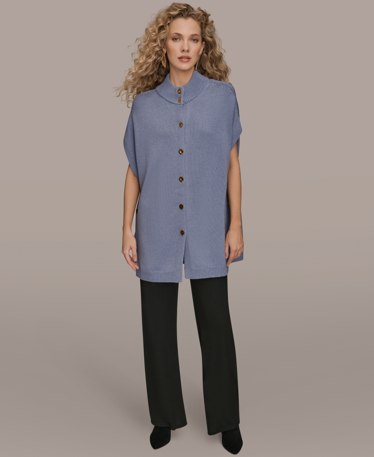 Donna Karan New York Women's Button Front Mock Neck Sweater