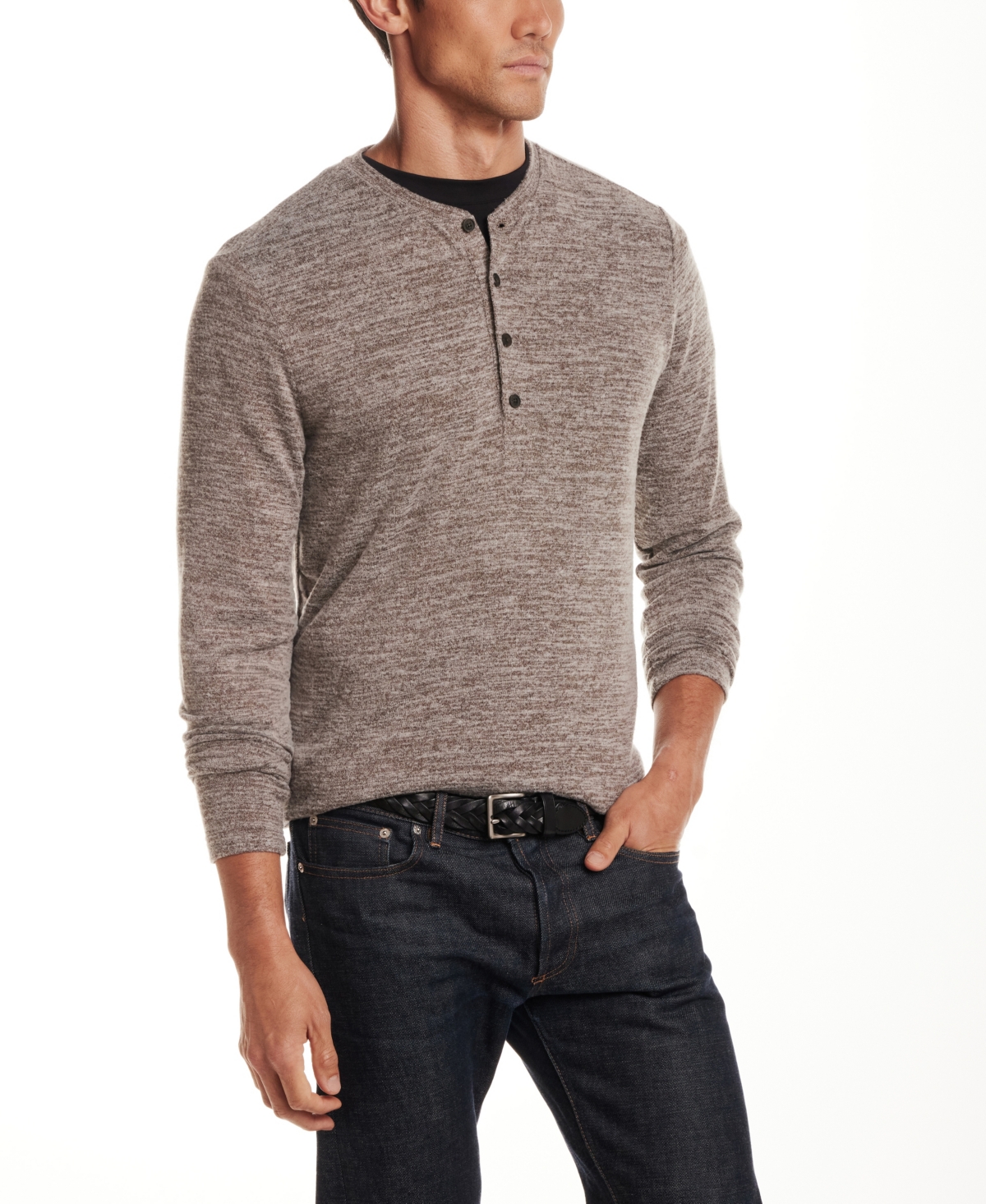 Vintage & Black Men's Long Sleeve Mixy Henley Shirt In Brown