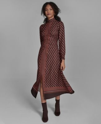 Women's Long Sleeve Mock Neck Midi Dress