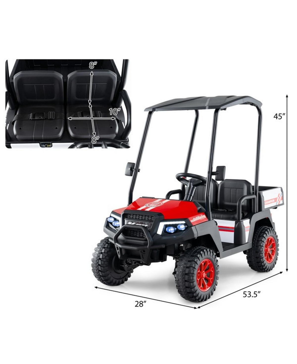 24V Kids Golf Cart 4WD 2-Seater Ride on Car with Storage Trunk and Horn