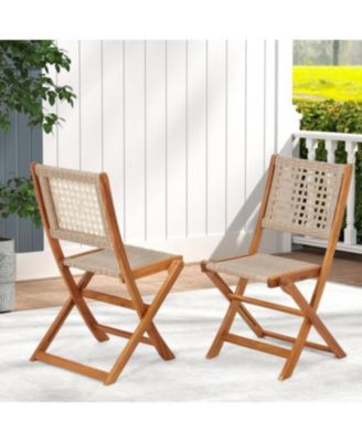 Outdoor Folding Chairs Set of 2, Wooden Patio Dining Chairs with High Back