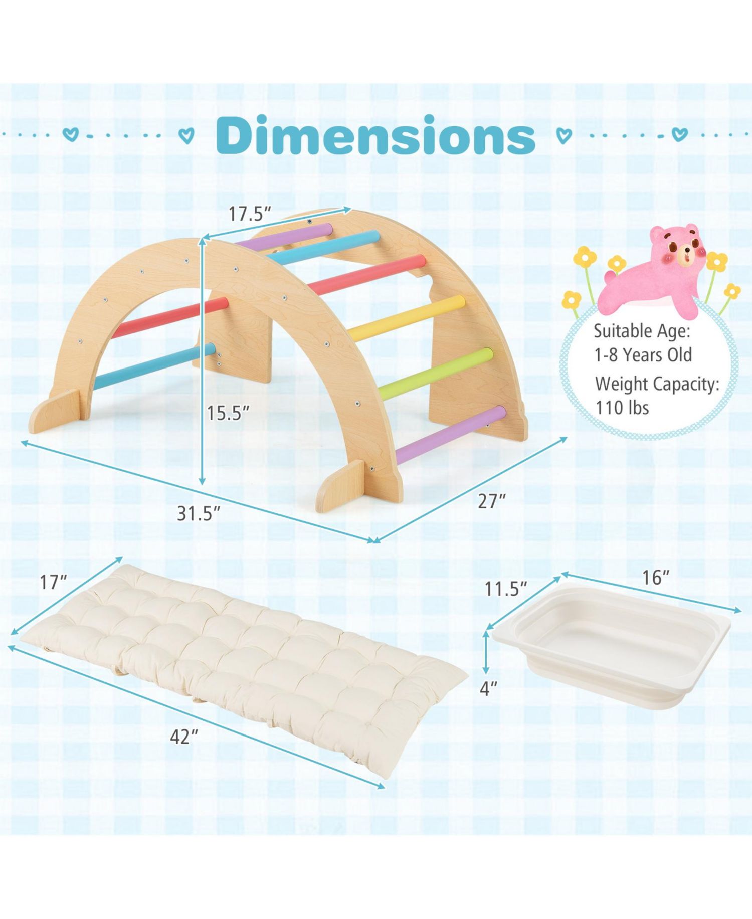 Wooden 6-in-1 Climbing Arch Playset