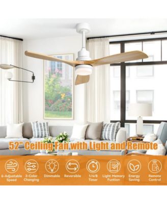 52-inch Modern Minimalist White 3 Blades Ceiling Fan with 3 color Dimmable and Memory Function Light and Remote control