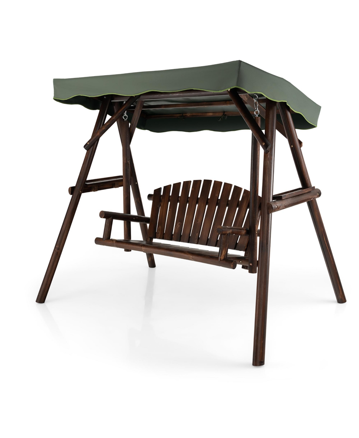 Gymax 2 Person Wooden Garden Swing Bench Chair w/ Adjustable Cover for Garden Porch