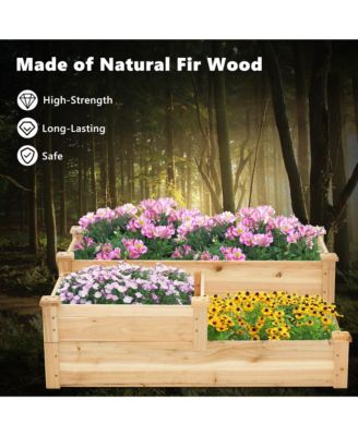 3-Tier Outdoor Raised Garden Bed Fir Wood Elevated Flower Box