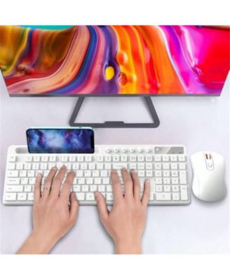 Wireless Keyboard & Mouse Combo, 2.4G, Silent 6-Button Mouse, Phone/Tablet Holder, Compatible, Sleek White Design
