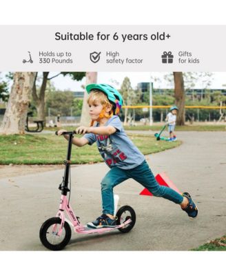 Foldable Kids Scooter with 12 Inch Shock-Absorbing Tires, Adjustable Height & Dual Brakes for Ages 7-12