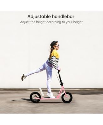 Foldable Kids Scooter with 12 Inch Shock-Absorbing Tires, Adjustable Height & Dual Brakes for Ages 7-12