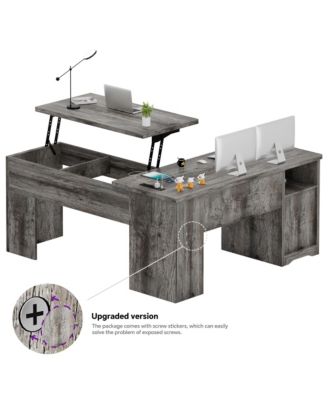 56'' Lift Top Computer Desk with Drawers and Power Outlets, Lift Top Executive Desk