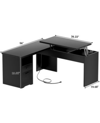56'' Lift Top Computer Desk with Drawers and Power Outlets, Lift Top Executive Desk