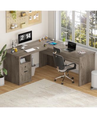 56'' Lift Top Computer Desk with Drawers and Power Outlets, Lift Top Executive Desk