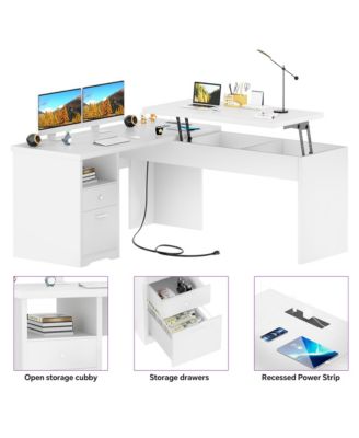 56'' Lift Top Computer Desk with Drawers and Power Outlets, Lift Top Executive Desk