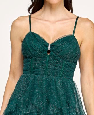 Junior's Strappy Keyhole Petal Sleeveless Dress