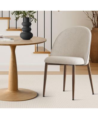 3-Piece Round Dining Set with 34.5 Inch Wood-Look Table and 2 Upholstered Chairs with Walnut Color Metal Legs for Small Spaces-Maison Boucle