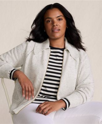 Plus Size Drifter Large Collar Zip Front Cardigan Sweater