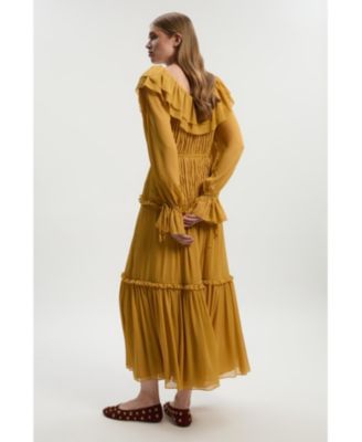 Georgette Ruffle Woven Maxi Dress