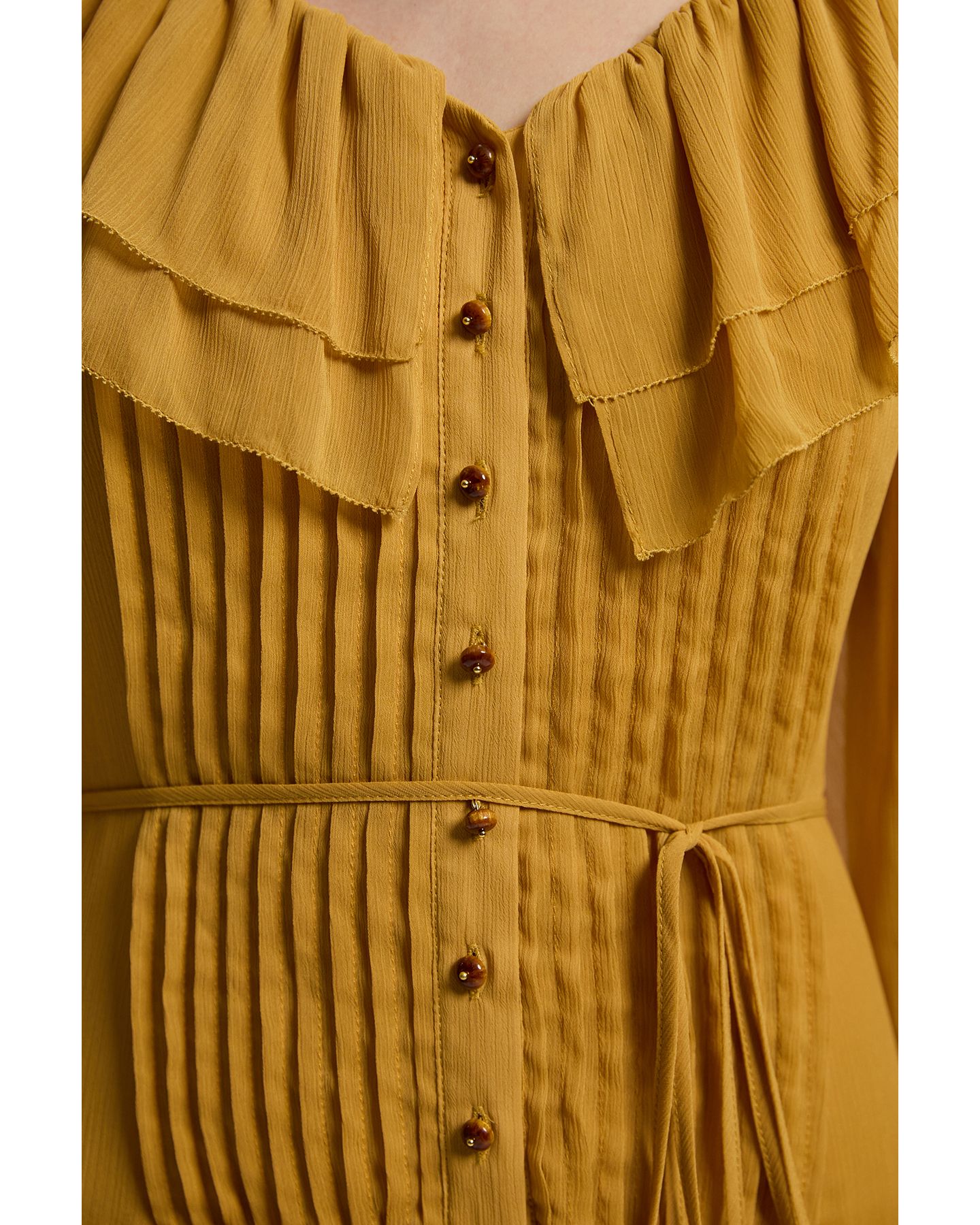 Женское платье Karen Millen Georgette Ruffle Woven Maxi, цвет: Ochre — фото 3
