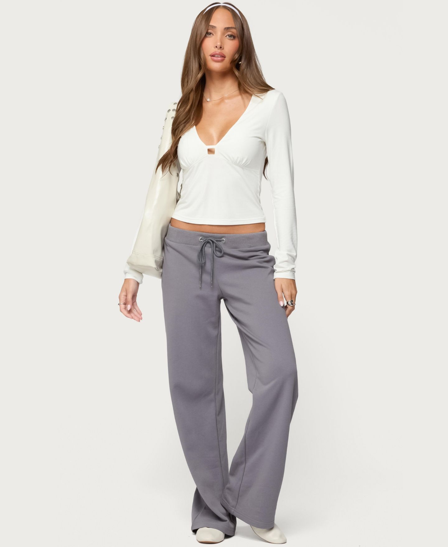 Женский топ Edikted Lovisa V Neck Long Sleeve, цвет: Белый — фото 3