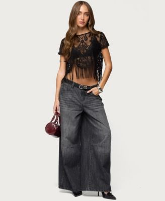 Women's Kira Sheer Lace Fringe Top