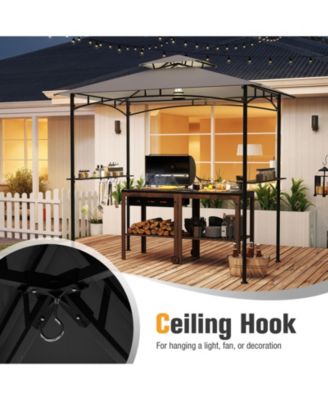 8' x 5' Grill Gazebo Outdoor Double-Tiered Grill Canopy w/ 2 Shelves & 6 Hooks