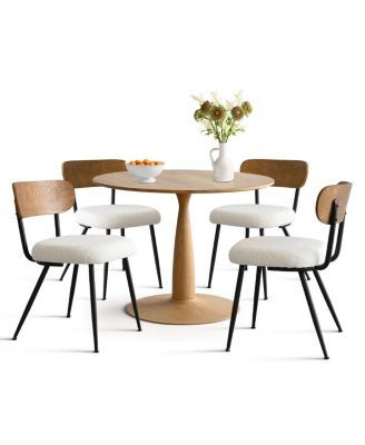 5-Piece 39.5 Inch Round Dining Set with Wood-Look Table and 4 Boucle Upholstered Chairs with Wood Back and Black Metal Legs-Maison Boucle