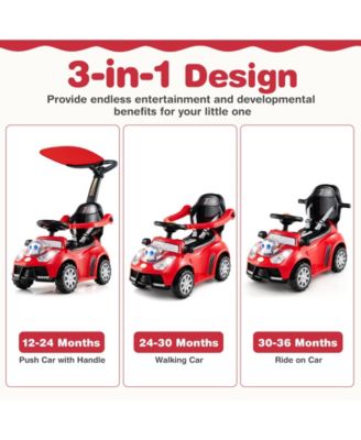 3-in-1 Push Car for Toddler Sliding Car with Seat Belt and Canopy