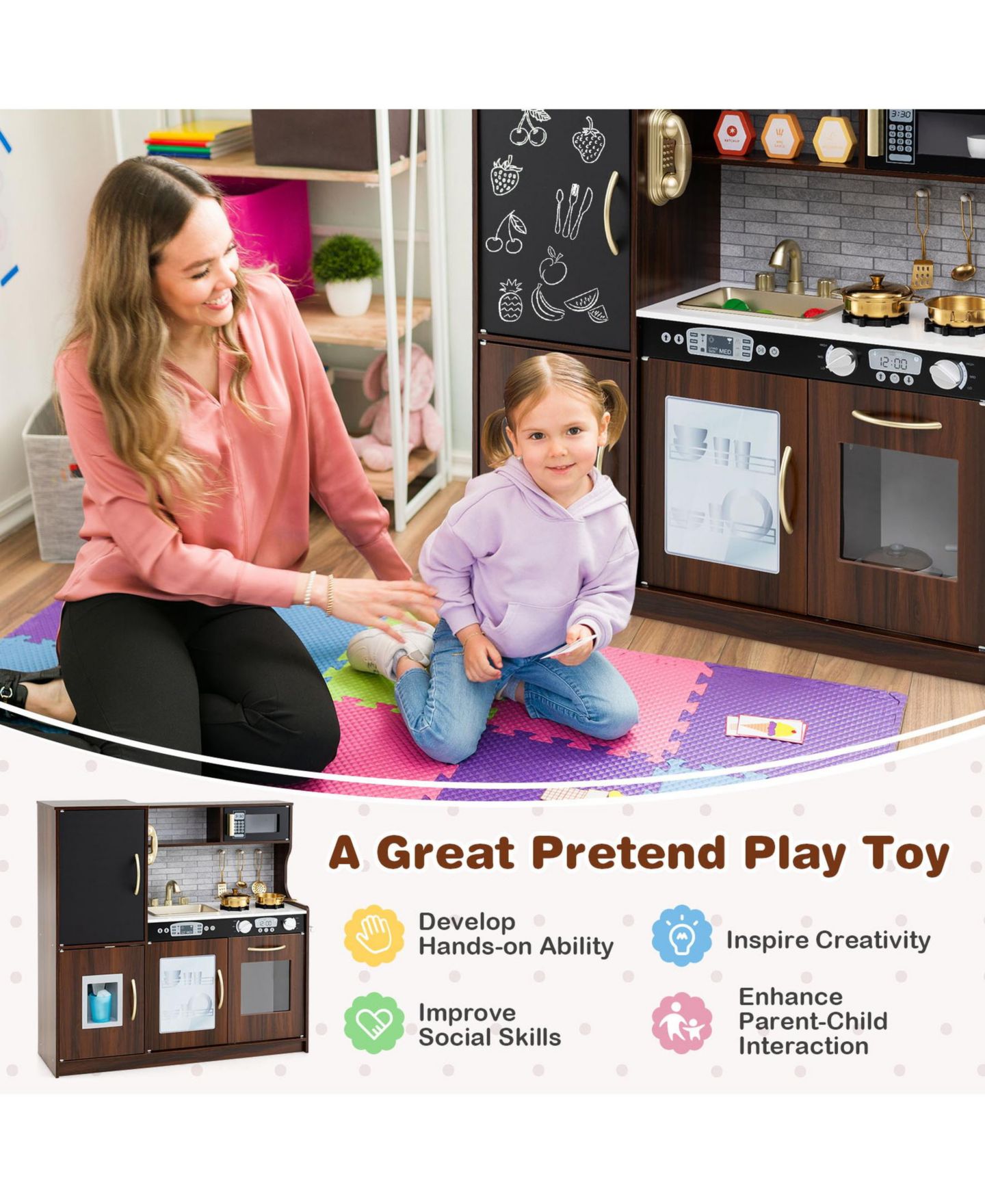 Детские игрушки SUGIFT 11-Piece Play Kitchen Set, Ages 3+, цвет: Коричневый — фото 9