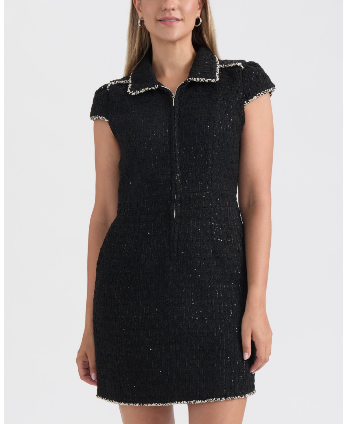 Ellen Tracy Women's Cap Sleeve Tweed Dress In Black