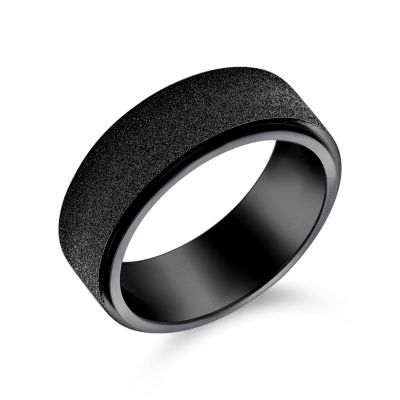Beveled Edge Brushed Sparkle Sand Blast Titanium Black Band Spinner Ring