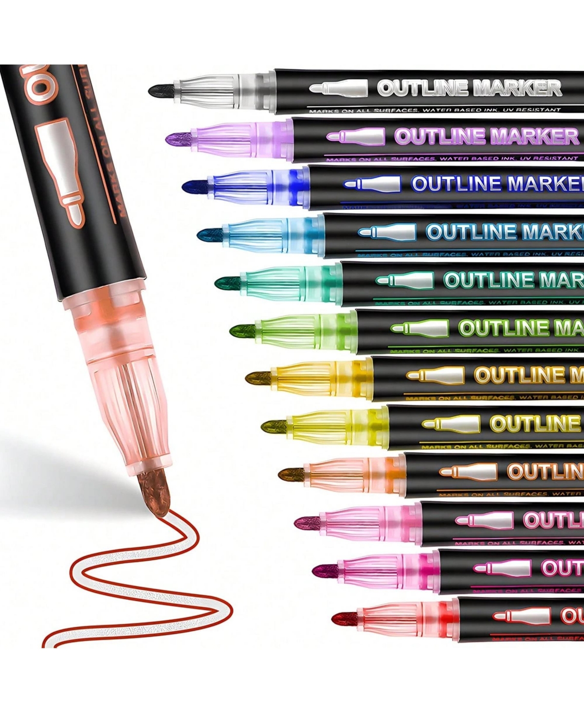 Htutwoo 12 Colors Double Line Outline Pens,Self-Outline Metallic Markers Glitter Writing Drawing Pens For Card Writing, Diy Art Crafts Back To School