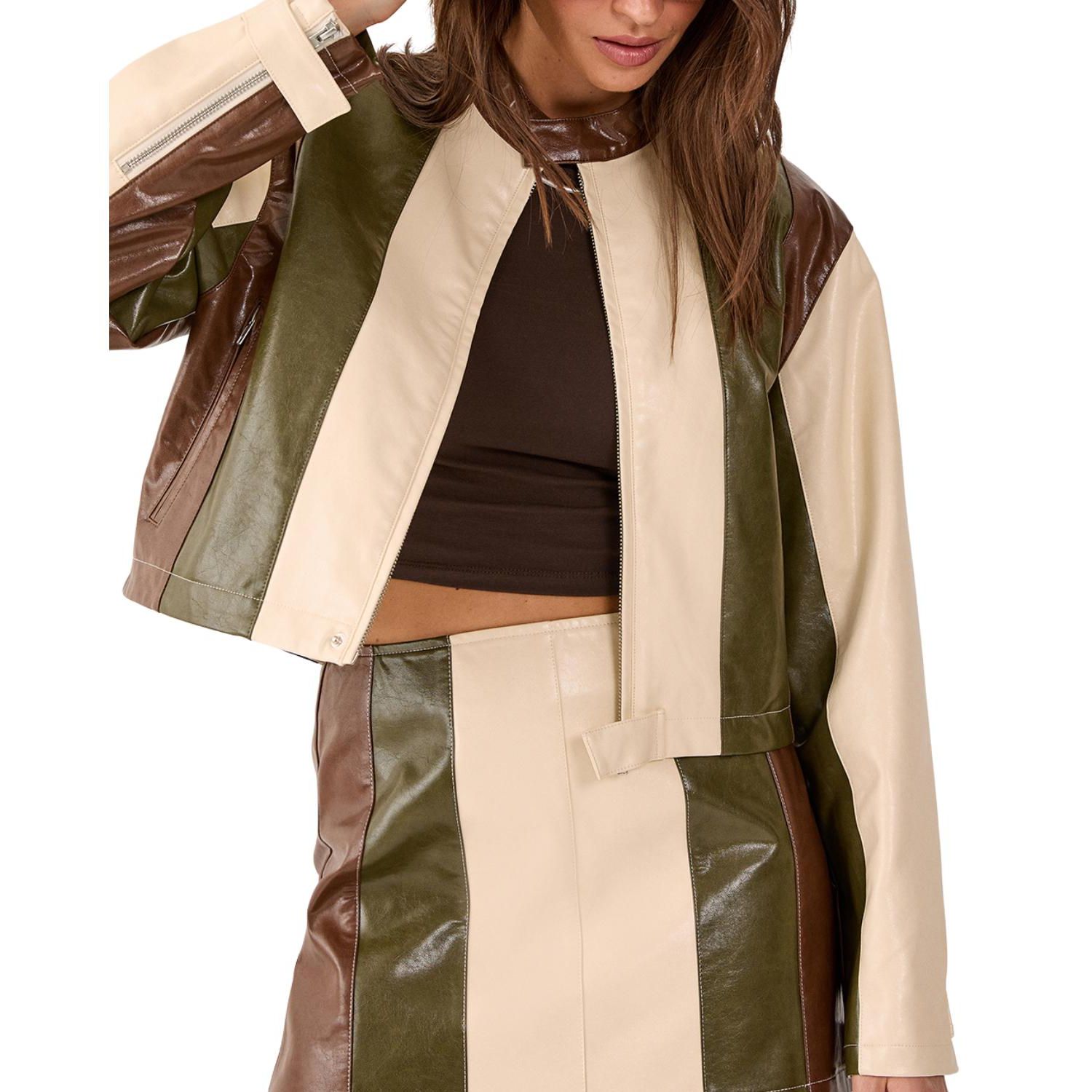 Women's Panelled Faux Leather Biker Jacket