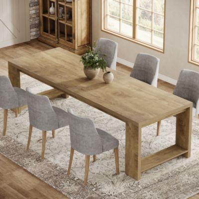 86.61-Inch Dining Table for 6-8, Farmhouse Narrow Kitchen Table with Pedestal Base Only Table)