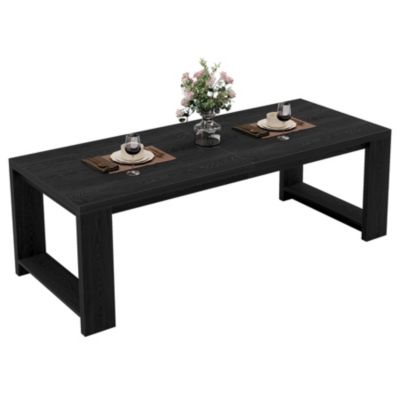 86.61-Inch Dining Table for 6-8, Farmhouse Narrow Kitchen Table with Pedestal Base Only Table)