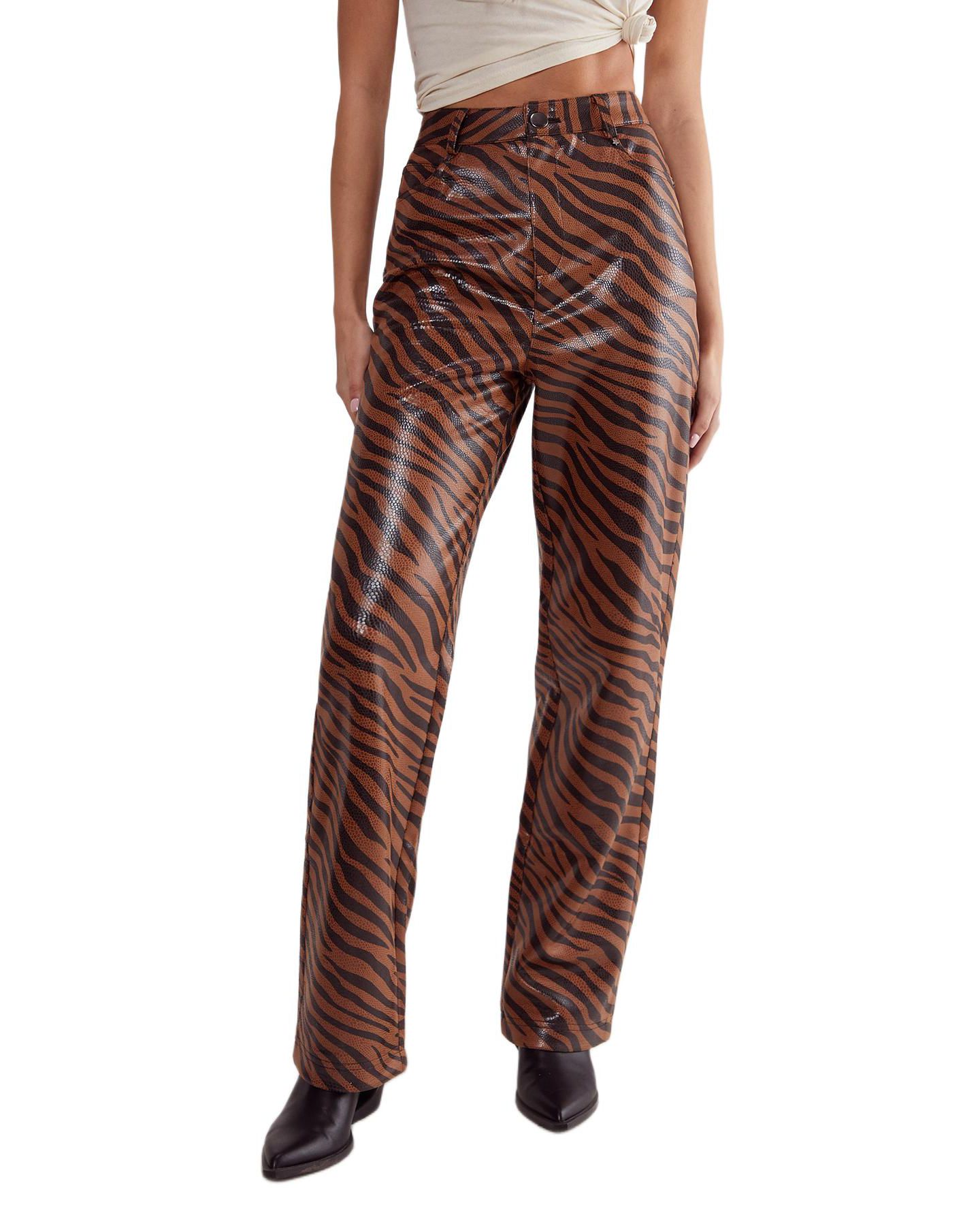 Женские брюки Nasty Gal Zebra Straight Leg, цвет: Нейтральный — фото 1
