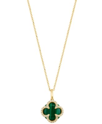 Diamond (1/8 ct. t.w.), Malachite Pendant Necklace in 14k Yellow Gold