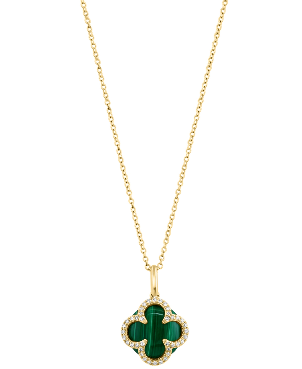 Effy Collection Diamond (1/8 Ct. T.w.), Malachite Pendant Necklace In 14k Yellow Gold In Brown