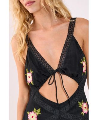 Women's Embroidered Lace Trim Cut Out Maxi Dress