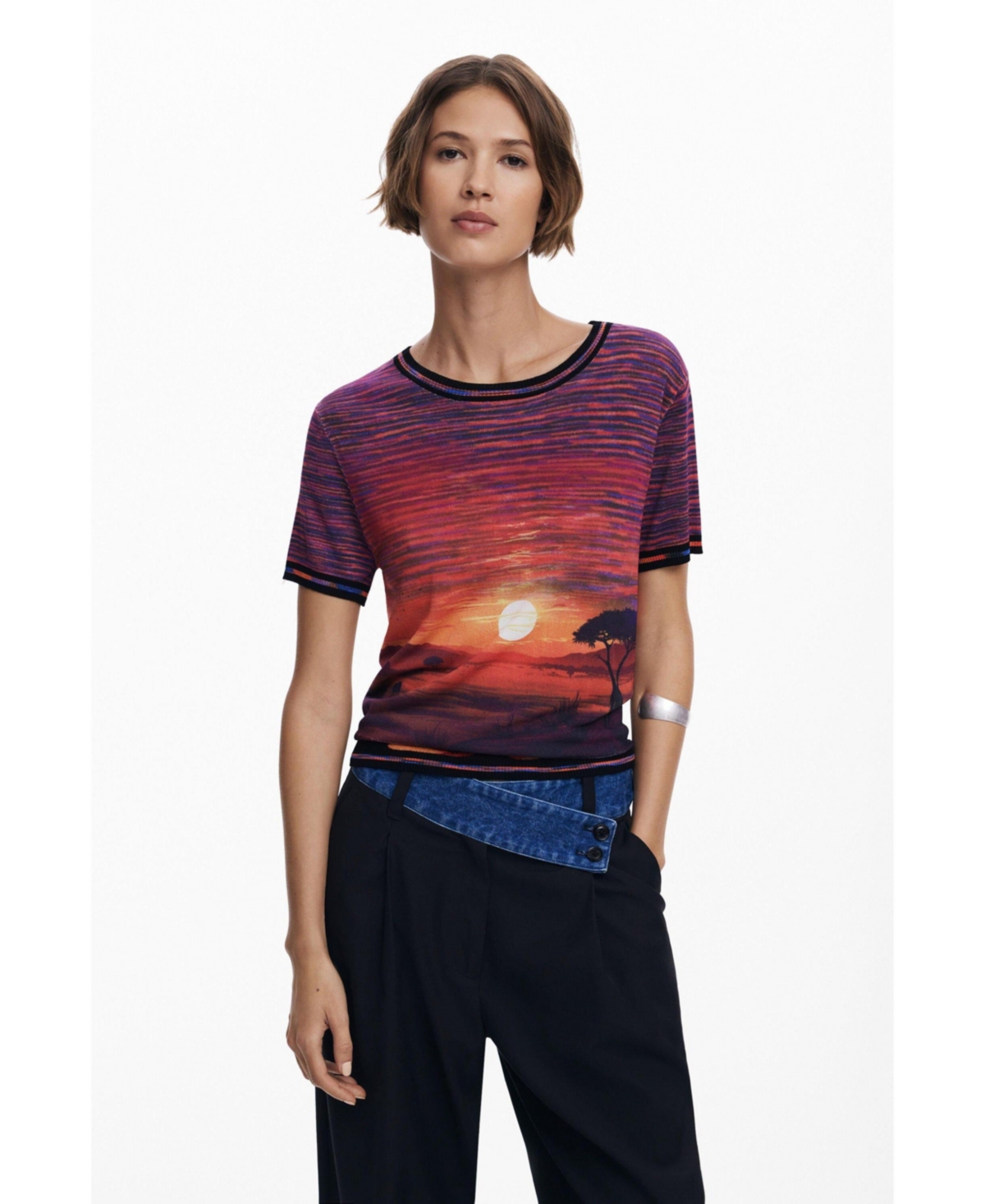Desigual Women's Sunset Knit T-shirt In Transparent